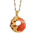 wholesale Gold-plated 925 Silver with Certificate, Dragon Year Zodiac Red Agate Chalcedony Pendant, Eccentric Clasp Necklace for Women-0-4