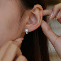 925 Silver Micro-Pave Moissanite Four-Prong Earrings with Freshwater Pearl-0-2