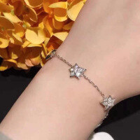 wholesale 925 Sterling Silver Star Bracelet for Women, Ins Niche Design Five-Pointed Star Hand Jewelry, Minimalist and Understated Style-Star Bracelet (Copper Plated White Gold)