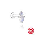 wholesale S925 Sterling Silver Diamond-Inlaid Natural Moonstone Flat Threaded Ear Cartilage Stud, Korean Style Niche Premium Jewelry-0-10