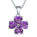 wholesale 925 Silver Natural Amethyst Heart Four-Leaf Clover Pendant Topaz Gemstone Necklace with Unique Design-0-4
