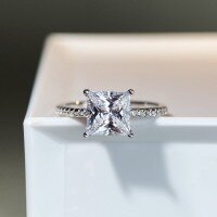 wholesale Platinum Four-Prong Princess Square Halo Setting D Color Moissanite 2 Carat 7X7 Ring Factory Direct-White Diamond-CBJZ440 (High Carbon Diamond)  US Size 7
