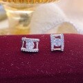 wholesale S925 Sterling Silver Korean-style Square Single Zircon Ear Studs for Women, Minimalist and Elegant, Fashionable and Personalized Ear Piercing Jewelry-0-1