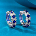 wholesale S925 Sterling Silver Women's Earrings Fashionable Colored Gemstone Artificial Blue Steel Simulated Diamond Stud Earrings Daily Wear Retro Style for Drop Shipping-0-0