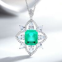 S925 Silver Necklace with Emerald Inclusions Crack Pendant Full Zirconia Inlay High Carbon Diamond Collarbone Chain Wholesale-Paraiba Cotton Wool - XL107  Single Pendant
