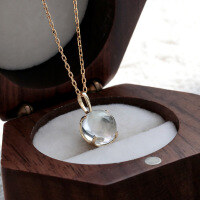 wholesale 14K Gold Plated S925 Silver Round White Crystal Pendant in Sweet and Fresh Style-White crystal pendant 925 silver