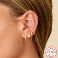 wholesale S925 Sterling Silver Single Row Diamond Ear Cuff with Drop and Solitaire Stud, Creative Trendy Earring-0-3
