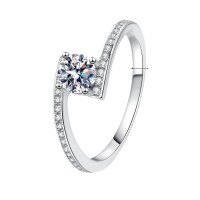 S925 Sterling Silver Moissanite Ring, 50ct, Nubi Micro-Set Star Trail Design.-5.0mm [Zircon Eight Hearts and Eight Arrows]  Adjustable opening