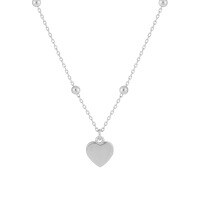 wholesale S925 Sterling Silver 165 Smooth Surface Heart Pendant Necklace for Women, Minimalist Ins Style Bead-Accented Chain Collarbone Chain-Platinum 925 silver
