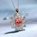 wholesale Metal: 925 Sterling Silver Zoe Fan New Oval 7*9mm Padparadscha Pendant Necklace for Women, European and American Style Luxuriously Set, Ins Fashion-0-2