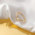 wholesale S925 Silver Simple Korean-style Women's Single-loop V-shaped Ring with Synthetic Pearl Jewelry J9263-0-1