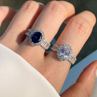 wholesale S925 Sterling Silver French Oval Sapphire-imitation Elegant and Graceful Women's Wholesale Ring-Blue Diamond DY120546 9