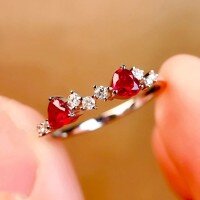 wholesale S925 Sterling Silver Red Gem Love Heart Flash Diamond Gold Ring, Year of Destiny Red Accessory Exquisite Index Finger Ring-BZ0760-White Gold US Size 10