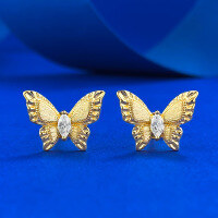 wholesale S925 Gold-Plated Silver Vintage Botanical Stretch Dreamy Butterfly Ear Studs, Fashionable and Versatile with a High-End Feel for Distribution-E571 Gold Butterfly Earrings 925 Silver