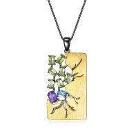 wholesale S925 Gold Plated Italian Retro Designer Jewelry with Natural Amethyst Pendant Necklace-Gemstone pendant (including silver chain)  925 silver