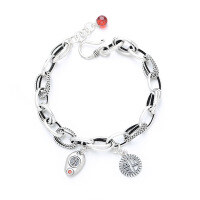 wholesale S925 Sterling Silver Mosaic-style Thick Chain "Fu" Character Pendant Tassel Bracelet Vintage Literary Palace-style Women's Jewelry-183SM/approx. 16.8g 925 silver