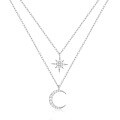 wholesale S925 Sterling Silver Double-layer Stacking Star Moon Necklace,ins Eight-pointed Star Collarbone Pendant-0-3