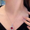 wholesale 925 Silver Metal Material, ZHUO ZHI FAN Jewelry New Simulated Ruby Pendant with Diamond Inlaid Necklace INS European and American Set in Stock-0-1