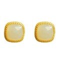 wholesale 925 Silver with Certificate, New Chinese Style Square Ancient Pattern Inlaid Jade Earrings, Simple Hetian Jade Stud Earrings for Women-0-4