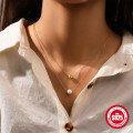 wholesale S925 Sterling Silver Double Layer Stacking Pearl Bead Collarbone Necklace,。-0-1