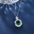 wholesale 925 Sterling Silver Gold-Plated Exquisitely Crafted Oval Luxury Solitaire Emerald Ring Necklace for Cross-Border Hot Sales in Europe and America-0-0