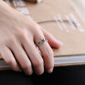 wholesale S925 Sterling Silver Hollow Knitted Ring, Korean Style Fashion Punk Gothic Index Finger Ring for Women-0-2