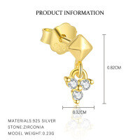 wholesale S925 Sterling Silver European And American Fashion Personalized Triangle Ear Studs Women's French Minimalist Luxury Versatile Cross-border Earrings Wholesale-3# Gold/Single 925 Silver