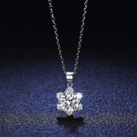 925 Silver 1ct Moissanite Snowflake Pendant Necklace for Women-1 carat zircon (with necklace)  925 silver