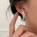 wholesale S925 sterling silver Korean-style geometric earrings for women with freshwater natural pearls and stone inlays, featuring a niche and high-end aesthetic-0-1