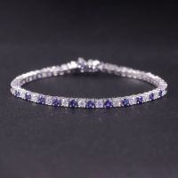wholesale S925 Sterling Silver 3/4/5mm Tennis Chain with Lab-Grown Sapphire and Moissanite Bracelet New Style-3mm Cultured Sapphire + Moissanite Chain  6.5 inches (approximately 16.5cm)