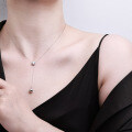 Sterling Silver Balance Beam Pendant Necklace with Pearl and Moissanite-0-1