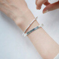 wholesale S925 Sterling Silver Korean Version 5mm Geometric Wide Minimalist Open Bangle Bracelet-0-3