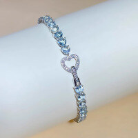 wholesale S925 Sterling Silver All-Over Red Elk Full Diamond Heart Bracelet for Women Luxurious Cluster-Set Heart-Shaped Personalized Jewelry Accessory-BS0049-Platinum 925 Silver