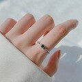 wholesale Metal: 925 Sterling Silver Tide Xiao Bai Small Sugar Cube Ring Women New Trendy Green Retro Adjustable Square Index Finger Ring-0-2