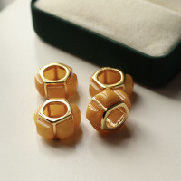 wholesale S925 silver inlaid natural Russian amber antique wax cube design style "Lulu Tong" pendant for wholesale-Old wax lucky charm pendant 925 silver