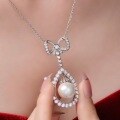 wholesale S925 Silver, 14mm Pearl Series Pendant with Luxurious Full Diamond Accents, 40+5cm Collar Necklace, New Stylish from ShiPei Jewelry-0-3