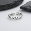 wholesale S925 sterling silver retro vintage hand-woven twisted wire Thai silver open ring fashionable index finger ring-0-3