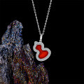 Sterling Silver New Fine Craft Gourd Necklace with Mother-of-Pearl and Red Agate-0-1