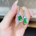 wholesale S925 Sterling Silver Women's Square Emerald Cut Ice Flower Cut Green Stud Earrings Full Diamond Jewelry-0-1
