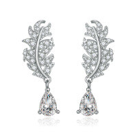 wholesale 925 Sterling Silver Small Leaf Earrings, Designer Fragrance Brand Drop Tassel Earrings, European and American Fashion-Platinum 925 silver