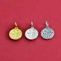 wholesale S925 Sterling Silver Fu Character Round Pendant Charm for Bracelet Necklace DIY Handmade Jewelry Accessories-0-3