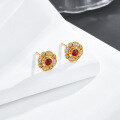 wholesale Wholesale of Pure Silver Gold-Plated Spring New Japanese Light Luxury Royal Style Flower-Shaped Full Zircon Inlaid Garnet Earrings-0-1