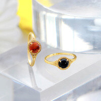 wholesale Metal: Circular Engraved Garnet Ring and Black Onyx Pendant, Aget*22 Winter New Collection-Black agate pendant (without chain)  925 silver