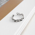 wholesale S925 Sterling Silver Korean-style Heart-shaped Vintage Bohemian Silver Openwork Love Open Ring for Women-0-1
