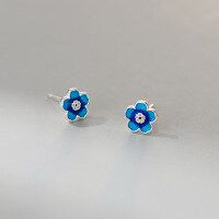 wholesale S925 Sterling Silver Fresh Sweet Cute Exquisite Design Blue Floral Ear Studs M05629-Silver-One pair 925 silver