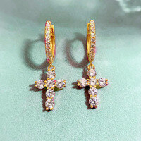 wholesale Metal material, high-end new diamond-encrusted cross earrings, minimalist lightweight luxury style elegant earrings-E187 Cross>925 Silver