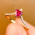 wholesale S925 Sterling Silver Red Elk Love Row Diamond Ring for Women, French Style Stackable Dainty and Exquisite Elegant Advanced Sense Band-0-5