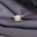 wholesale Wholesale jewelry manufacturers summer vintage minimalist luxury style 9K gold pearl ring-0-2