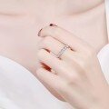 wholesale S925 Sterling Silver Square Moissanite Row Ring for Women, Minimalist Stackable Pinky Ring with Closed Setting and Full Pavé Diamonds-0-3