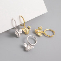 wholesale 925 silver insect bee ear cuff women's Korean Japanese style cute fashionable animal earrings M01629-S925 silver pair gold>925 silver